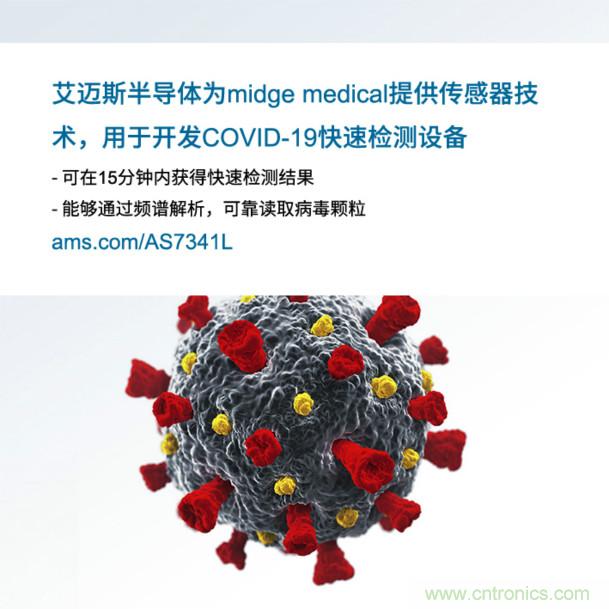 艾邁斯為midge medical提供傳感器技術，用于開發COVID-19快速檢測設備